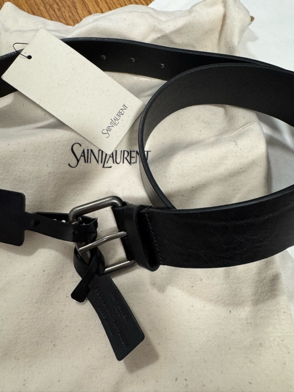 Saint Laurent Black Leather Men's Belt with Silver-Tone Buckle